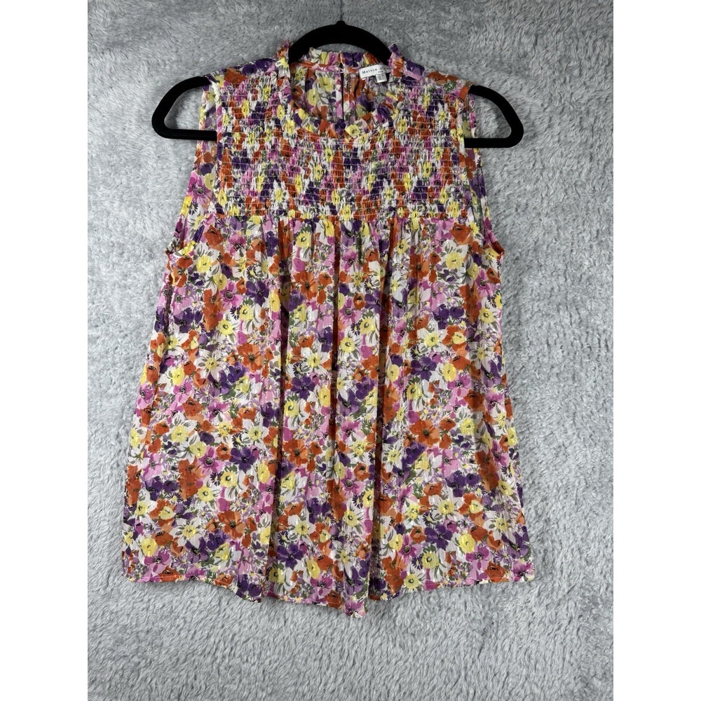 Maison d'Amelie Paris sleeveless floral blouse in a multicolor, semi-sheer Small